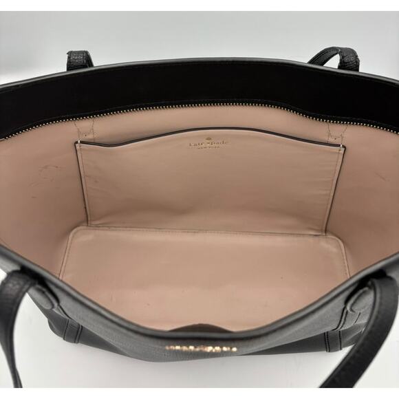 Kate Spade Black Leather Tote | Large Crossgrain Shoulder Bag | Everyday Purse - Picture 4 of 7